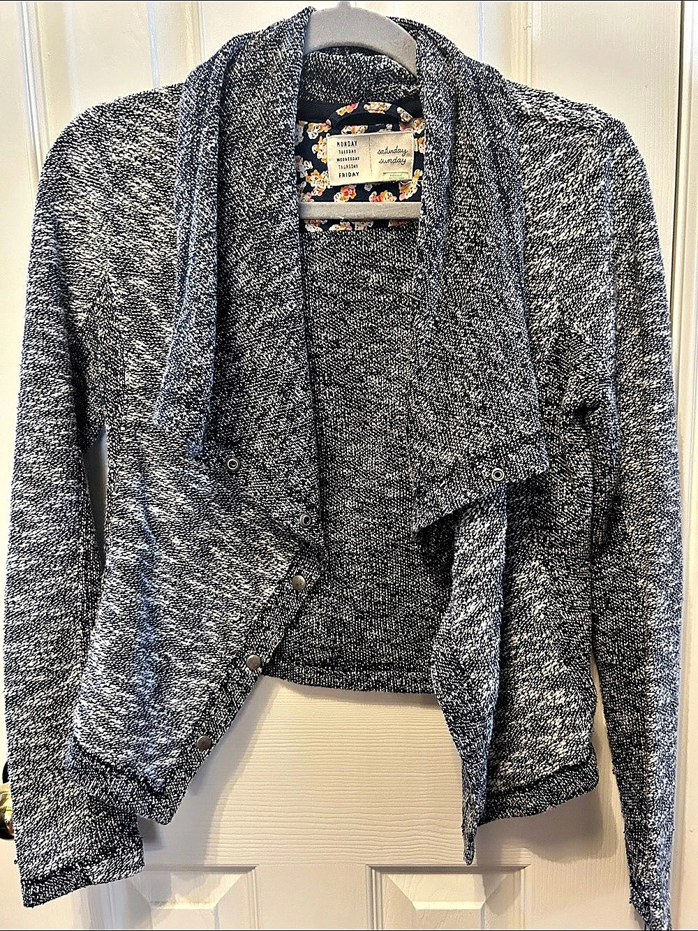 Anthropologie Textured Knit Blazer in Navy & White